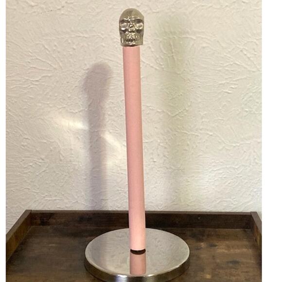 New! Hand-Painted Pink And Silver Skull Paper Towel Holder - Halloween Home - Picture 2 of 8
